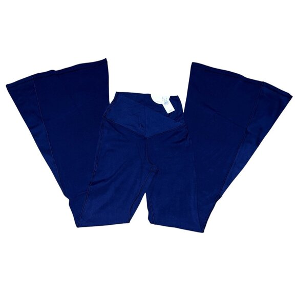 Aerie Offline Real Me Super Flare Crossover Waist Leggings Sz Small Short Navy - Picture 2 of 16